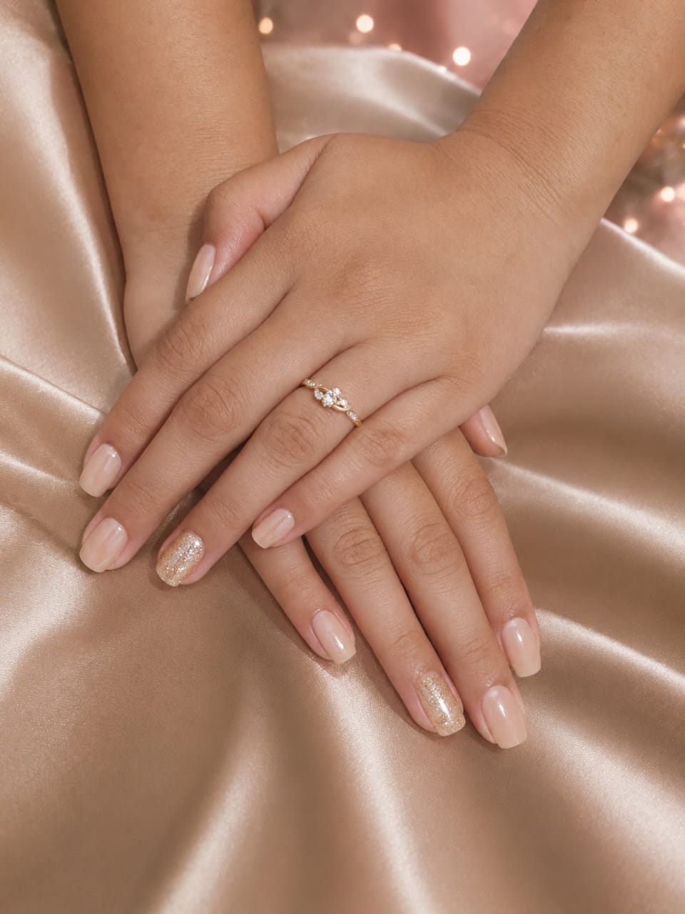 Nude glitter accent nails