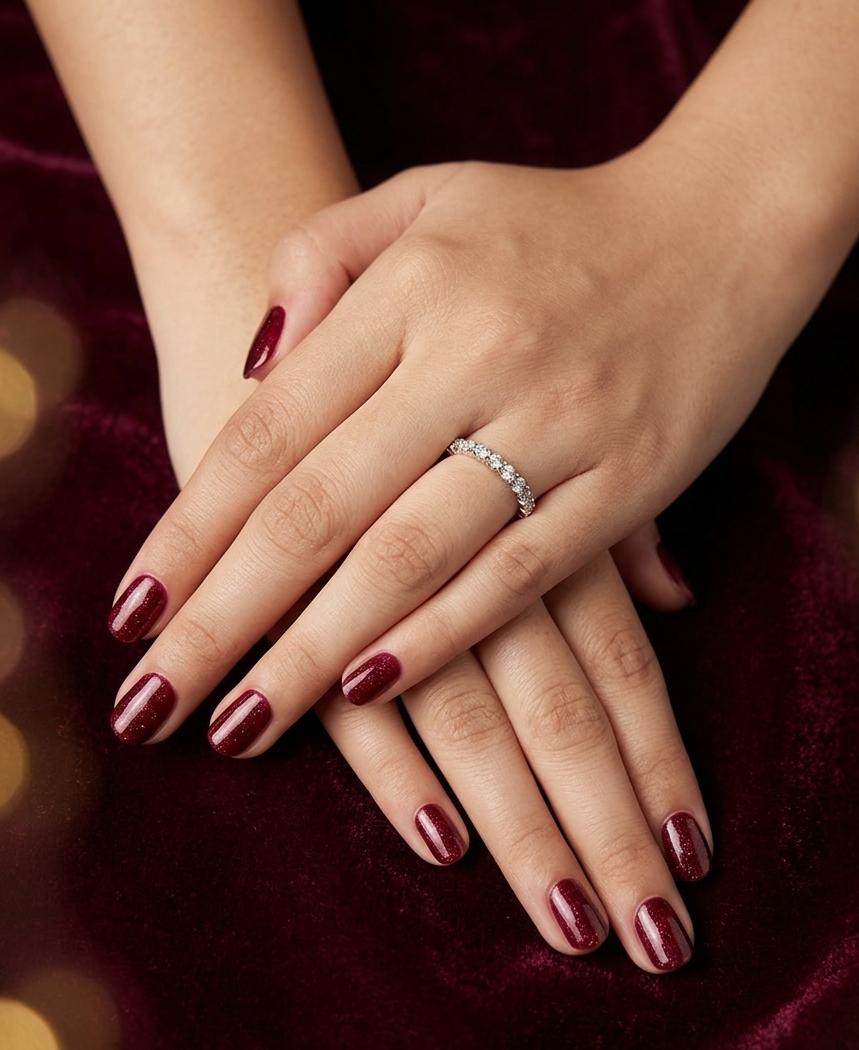 Glossy burgundy manicure